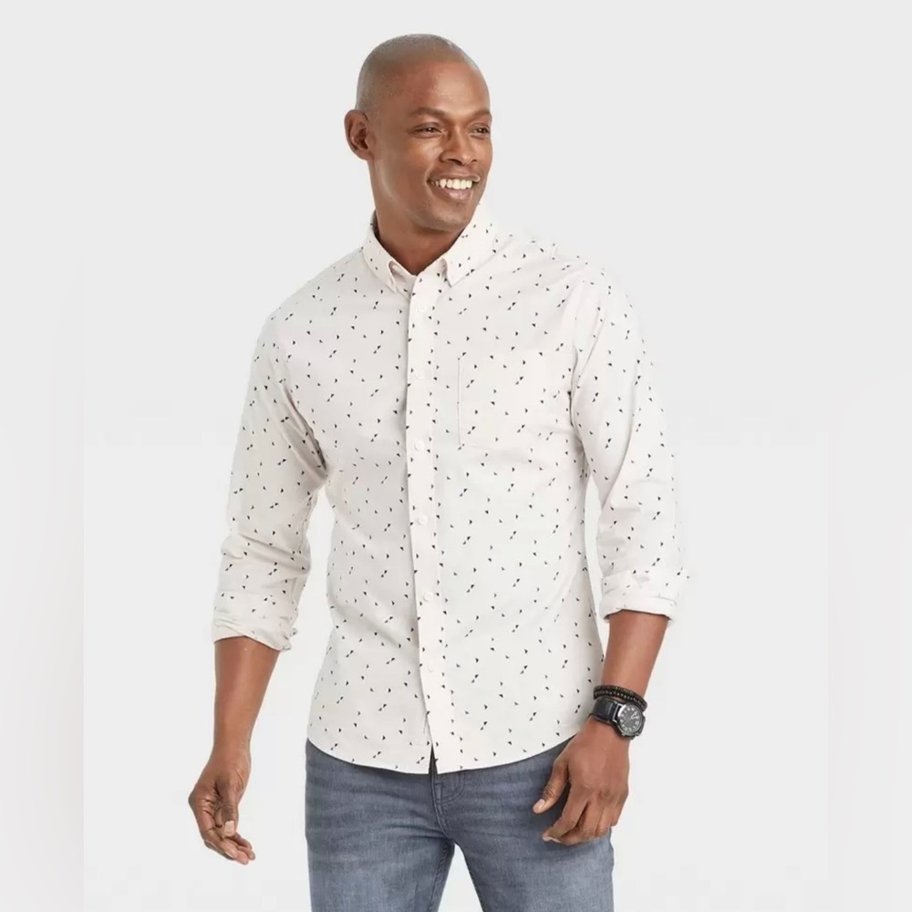 Goodfellow & Co Slim Fit Printed Poplin Long Sleeve Button-Down Shirt  Size XXL
